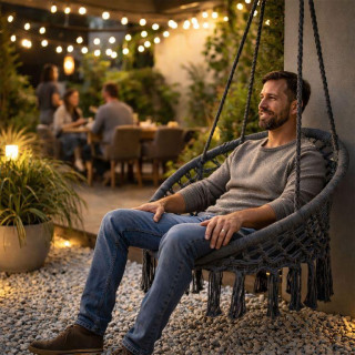 Siv viseči boho stol