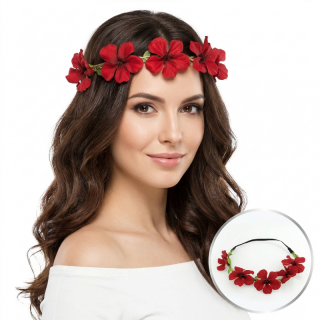 Cvetlični venček za lase v rdeči barvi