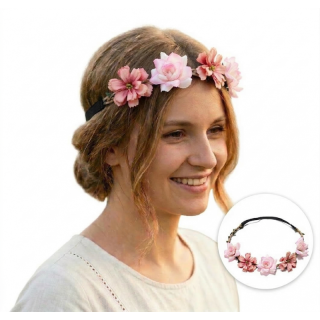 Cvetlični roza venček za lase