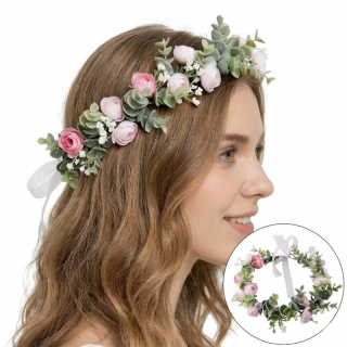 Venček za lase z roza cvetovi