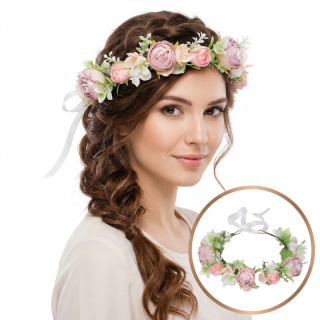 Cvetlični venček za lase v roza barvah