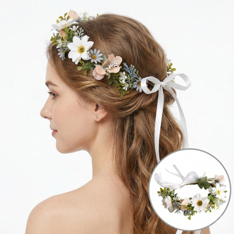Boho venček za lase z rožicami