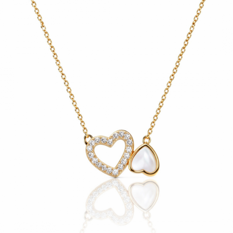 Pozlačena ogrlica z dvema povezanima srcema